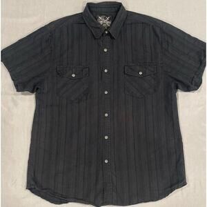 Drill Clothing Company Men’s Shirt XL Gray Stripe Polyester Blend Pearl Snap USA